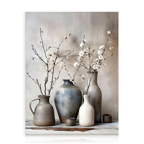 Dazzlewall Vintage Keramikvase Blumen Wandbilder, Rustikale Farmhouse Blumen Pflanzen Leinwand Bilder für Wohnzimmer Schlafzimmer Deko 30×40 cm Ungerahmt