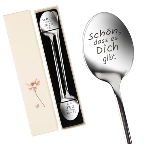 2 Stück Kaffeelöffel Edelstahl, Ostergeschenke für Erwachsene, Löffel Mit Gravur, Schön dass es Dich Gibt Geschenke, 19.5cm Löffel Mit Geschenkbox, Ostergeschenke Frauen, Beste Freundin Geschenke