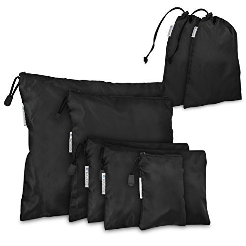 Navaris Koffer Packbeutel Set 7-teilig - 7X Schuhbeutel Wäschebeutel Reise Packtaschen - Rucksack Organizer Beutel - Stausack Reisebeutel Schwarz
