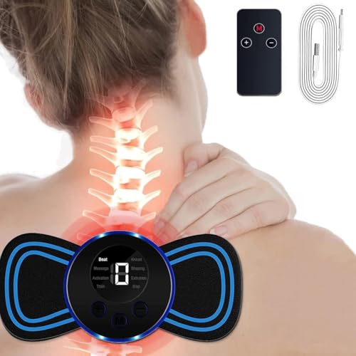 Tragbares Elektrisches Nackenmassagegerät, 8 Modi und 19 Intensitäten USB Mini Zervikal Massagegerät mit Digitalanzeige und Fernbedienung, für Linderung von Muskelschmerzen im Körper