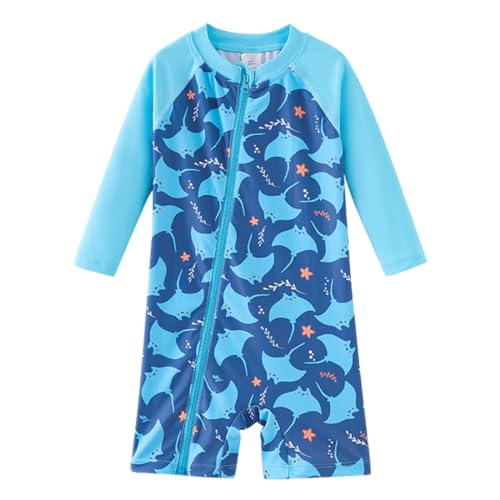 UMELOK Baby Badeanzug UPF 50+ Jungen Länge Reißverschluss Sonnenschutz Kinder Badeanzug Set Schnell Trocknend Meeresfische 12-18 Monate