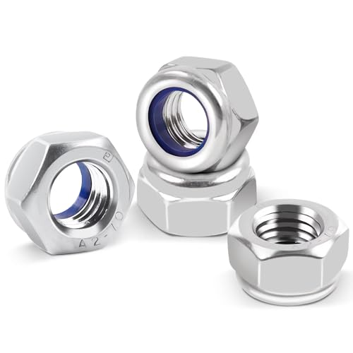 DIN985 20 Stück Sechskantmuttern M6, Leryati Sicherungsmuttern Edelstahl Standard A2 V2A M6 Mutter, Selbstsichernde Muttern Stoppmutter, Sechskant Edelstahlmutter Stoppmuttern Kontermuttern Set
