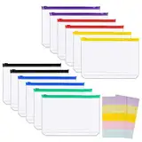 WINKIO A5 Binder Taschen,12 Stück 6-Loch Bindertaschen Reißverschluss Mappe mit 2 Aufkleber Etikett, Wasserdichter PVC Transparent A5 Klarsichthüllen für Dateien Dokumente Notizbücher Karten
