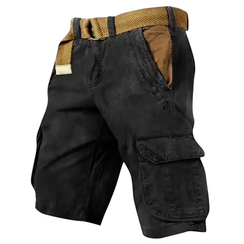 KONG JIMFAN Cargohose Herren Kurz Hose Knielang Cargo Shorts Arbeitsshort mit Taschen Sommer Arbeitshosen Männer Freizeit Shorts Baggy Radlerhose Sporthosen Outdoor Jagdhose Wanderhose(#C Black,XL)