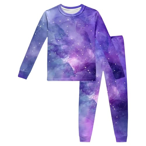 QJDFLL Langärmliges Homewear-Oberteil mit Galaxy -Print für Kinder, Hosenanzug, Freizeitkleidung(Purple #22,3 Jahre)