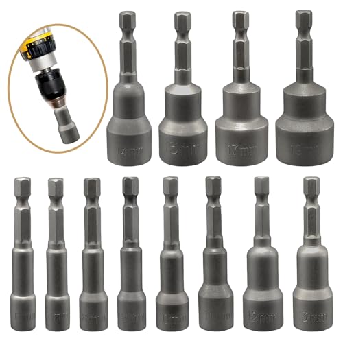 Xpieoyrm 12 Stück Set Magnete Sechskant Stecknuss, 6-19mm Steckschlüsseleinsätze, Socket Nut Adapter Bit Set, Hex Socket Spanner Adapter, Nuss adapter Erweiterung für Akkuschrauber und Schrauber