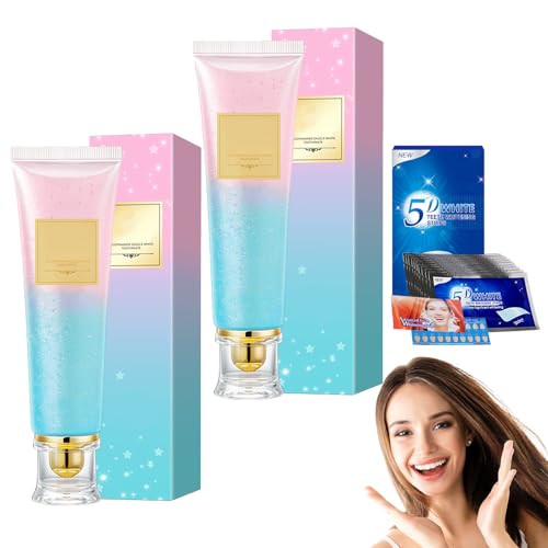 Landrain 2 Stück Whitening Toothpaste mit 10 Stück Zahnbleichmittel-Aufkleber, Fleckenentfernung und Aufhellung