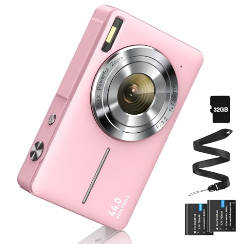 Digitalkamera Fotoapparat 44MP FHD 1080p Fotokamera mit 32G Karte Digital Kamera mit Batterie Einfache Tragbare 16X Digitalzoom Digitalkamera für Kinder Teenager Student Senioren Anfänger(Rosa)