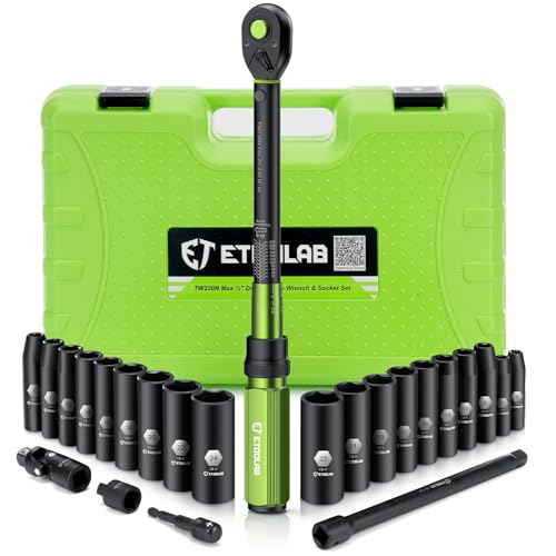 ETOOLAB 24tlg. 1/2" Drehmomentschlüssel Auto, 20-230Nm Steckschlüsselsatz mit 1/2"-3/8" Adapter, Verlängerung, Universalgelenk, Bohreradapter, Steckschlüssel x17 für Auto, LKW, Motorrad Wartung