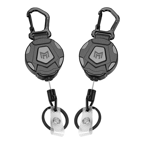 MNGARISTA 2er-Pack einziehbarer Schlüsselanhänger, strapazierfähiger Karabiner-Ausweishalter, taktische ID-Ausweisrolle mit einziehbarer 31-Zoll-Stahlschnur, 8 oz