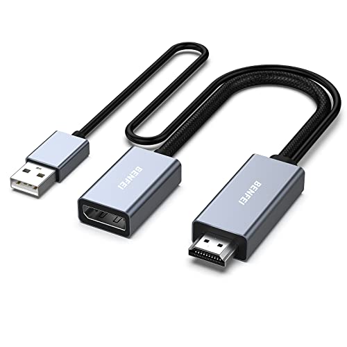 BENFEI HDMI auf DisplayPort Adapter, HDMI-Quelle auf DisplayPort-Monitor, kompatibel mit PC Grafikkarte, Laptop, PS5, Xbox One (360), unterstützt 4K@60Hz, 2K@144Hz, 1080P@165Hz