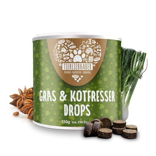 TIERLIEBHABER – Gras- & Kotfresser Drops für Hunde – bei Fressen von Gras & Kot – beruhigt den Magen & reduziert Sodbrennen – Grasfresser Drops mit Heilerde, Anis & Fenchel (350g | ca. 150 Drops)