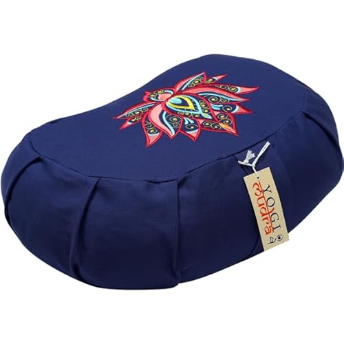 YOGI mudra Ersatzbezug für Halbmond-Zafu mit Lotus 33x22x17 cm – 1-teilig mit Reißverschluss – Außenbezug für Yoga- & Meditationskissen (Blau)