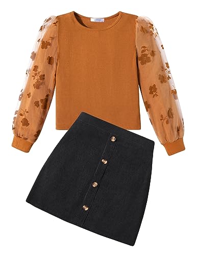 Arshiner Mädchen Bekleidungssets Elegante Langarmshirt mit Rock Set Kinder Herbst Winter Outfit Kariert Freizeit Mode Zweiteilig Kleidung Sets für Mädchen 5-6 Jahre