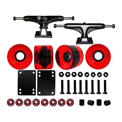 SM SunniMix 5" Skateboard Achsen, Skateboard Rollen mit Lager 51mm, Skateboard, Skateboard Riser Pads, Skateboard Hardware Set, klar rot
