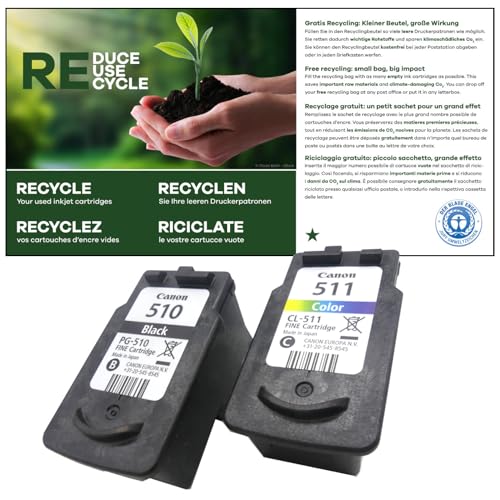 Umweltfreundlicher Recyclingbeutel zur Wiederverwertung Wiederaufbereitung von Canon Druckerpatronen 510 511 PG510 CL511 XL Druckermodelle MP 280 495 270 MX 350 410 420