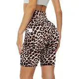 Missluck Radlerhose Damen mit Taschen Kurze Sporthose Hohe Taille Leggings Blickdicht Shorts Sommer Hose für Yoga Gym (Leopard,S-M)