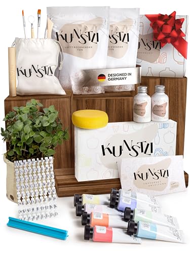 kunstli DIY Töpferset für zuhause - Starterset für Kinder und Erwachsene - Ton Set kreativ töpfern - lufttrocknender ton ohne Brennen - Air dry clay - pottery set Geschenk