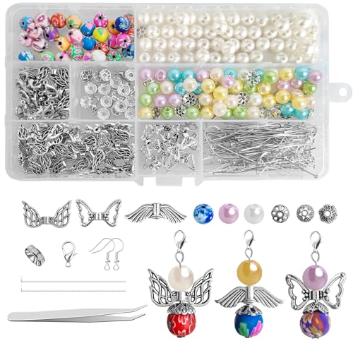 HavaCue 60 Sets Schutzengel Anhänger Selber Machen, Engel Charme, Perlenengel Schlüsselanhänger für DIY Basteln, Hochzeit, Taufe, Geschenk