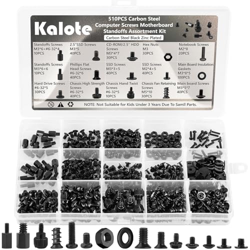 PC Schrauben Set,510Stk SSD Schraubenset, PC Motherboard Computerschrauben Abstandshalter Kit, Schrauben #6-32 Stecker auf M3-Buchse für Festplattenlüfter, Gehäuse, SSD, CD-ROM, Computer