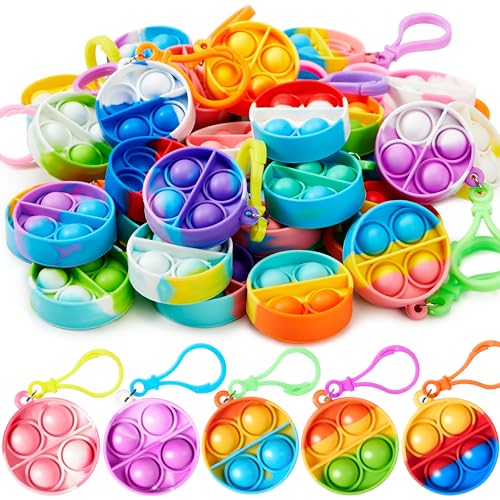 JOYIN 30 Stück(Rund) Mitgebsel Kindergeburtstag Mini-Fidget-Spielzeug, Partygeschenke für Kinder von 4–8, Popit Keychain für Kinder Jungen Mädchen Pop-Schlüsselanhänger