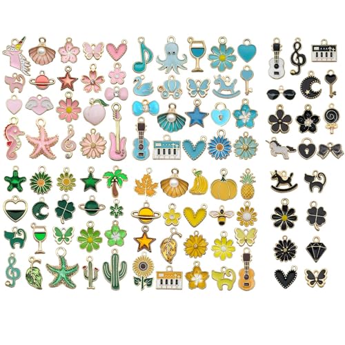 Naapesi 100 Stück Charms Anhänger Set, Bulk Schmuckherstellung Anhänger, Emaille Anhänger Blumen, Schmuck Selber Machen Charms, Diy Armband Charms, für Halsketten, Kunsthandwerk