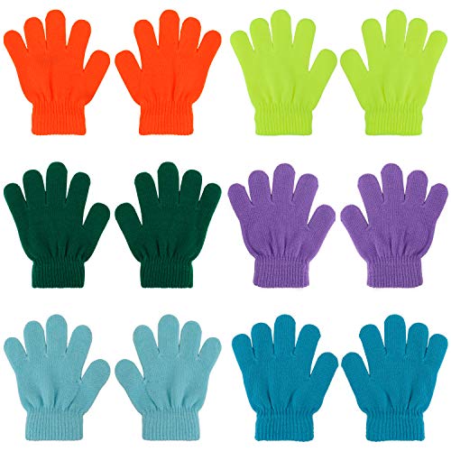 QKURT 6 Paare Magic Stretch Handschuhe, Vollfinger Winter gestrickte Magic Stretch Handschuhe Warme Handschuhe für 5~13 Jahre alte Kinder Mädchen Jungen