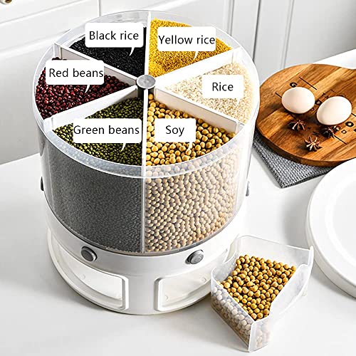 fikujap Getreideverteiler 6 in 1 - Reishändler - Getreideverteiler mit Jetglas für Mehl, Zucker und Reis,Weiß