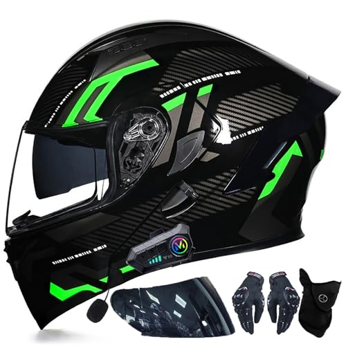 Bluetooth Motorradhelm mit Doppelvisier, Motorrad Herren Damen Modularhelm Klapphelm mit Dual-Lautsprecher-Headset Automatische Anrufannahme, Integralhelm Fahrradhelm ECE-geprüft