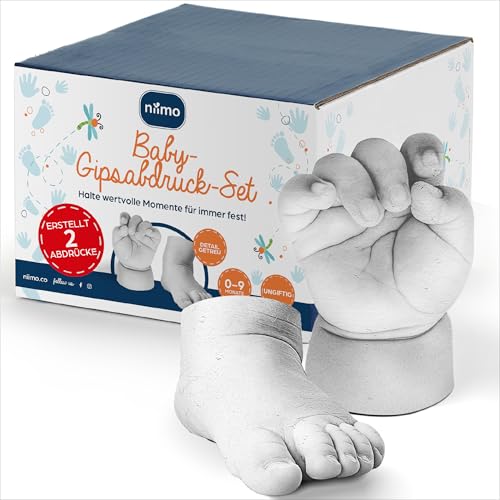 Niimo® 3D Gipsabdruck Baby Hand und Fuß - Hautfreundliches & Detailgetreues Fußabdruck & Handabdruck Set, Baby Geschenk, Neugeborenen Geschenk, 0-9 Monate