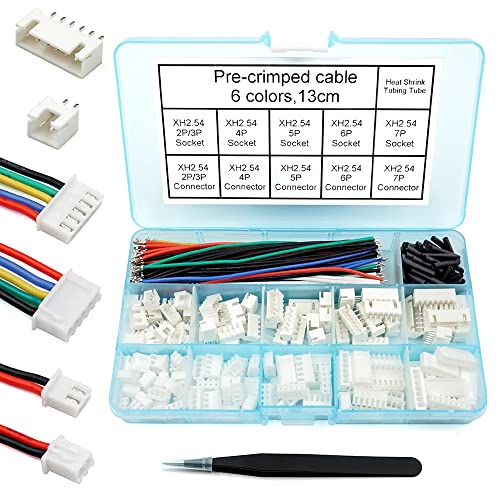 2,54 mm XH-Stecker-Buchsen-Set mit vorgekräuseltem Kabeldraht 2/3/4/5/6/7-poligem Gehäuse JST-Adapterkabel männlich und weiblich, kompatibel mit JST-XH-Stecker (Stecker und Buchse)