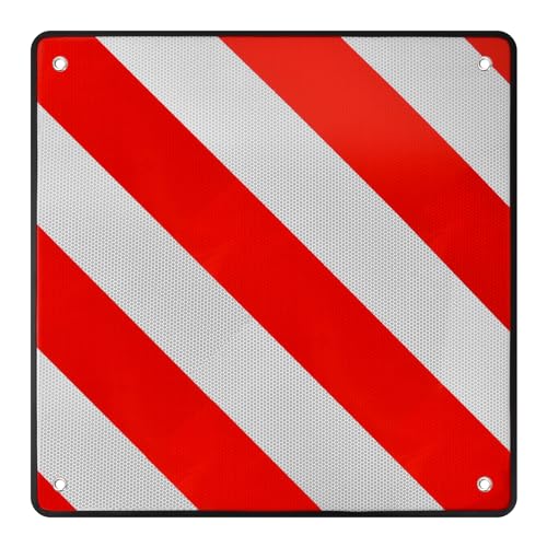 Reflektierendes PVC Warntafel, 2-in-1 Rot Weiß Gestreiftes Warnschild Italien Spanien Portugal, 50x50cm Warnschild mit Roten Weißen Streifen für Wohnmobil, Fahrradträger, Wohnwagen, Heckträger