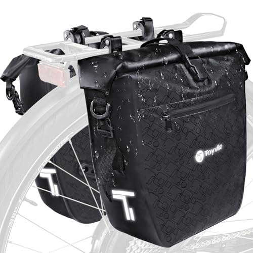 Fahrradtaschen für Gepäckträger 2 ER SET 48L, Wasserdicht Gepäckträgertaschen mit Reflektoren, 3 IN 1 Fahrrad Taschen Hinten mit Tragegriff Und Schultergurt, Einfache Befestigung (24L, 2ER SET)
