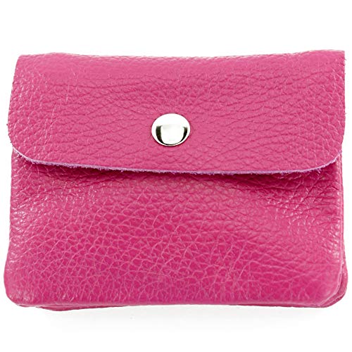 modamoda de P09 Damen Münzgeldbörse Geldbörse Portemonnaie Klein Leder Made in Italy P09, Farbe:Pink