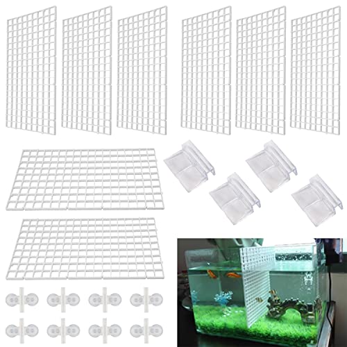 Fyihoxi 8 Stück Aquarium Trennwand Aquarium Tank Grid Trennung Brett Aquarium Isolation Kunststoff Gitter Fisch Tank Isolation Divider mit 8 Aquarium Divider Saugnap für Aquarium Unten Box,weiß
