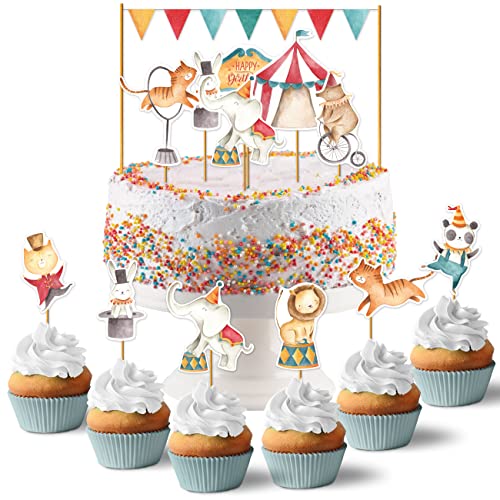 Papierdrachen Cake Topper Zirkus - Kuchendekoration Kuchen Topper 19-teilig - Decor Pics für Geburtstagskuchen - Kindergeburtstag Tortendeko - Set 3