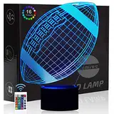 Comiwe Rugby 3D Illusion Nachtlicht Spielzeug,Dekoration LED Nachttischlampe 16 Farben Ändern mit Fernbedienung,Weihnachten Deko Lampe Geburtstagsgeschenk Für Mädchen Jungen Kinder und Freunde