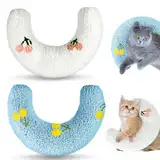 2 Stück Beruhigungskissen für Hunde, Kissen für Katzen Kissen Hund für Katzen oder Kleine Hunde, Halbes Donut Katzen und Hundekissen Katzenminze Kissen zum Schlafen Ausruhen Spielen (Blau+Weiß)
