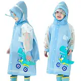 Fewlby Regenmäntel Kinder, Regenponcho Jungen Mädchen wasserdichte Regenjacken mit Rucksackabdeckung Outdoor Transparente Regenbekleidung Mit tragbarer Tasche, Größe S 1-2 Jahre
