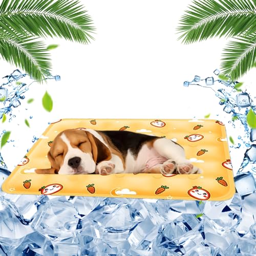 FFTANXS Kühlmatte für Hunde und Katzen, 40x50cm, Kühldecke mit Selbstkühlendem Gel, Ungiftig, Waschbar, Geeignet für Kleine Katzen und Hunde (Gelb)