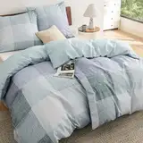 BEDSURE Bettwäsche 135x200 4teilig Bettbezug - Bettwäsche-Sets 135 x 200 cm 2er Set mit 2 Kissenbezüge 80x80cm, ÖKO-TEX Wendebettwäsche Bedding Blau Plaid Kariert Muster mit Reißverschluss
