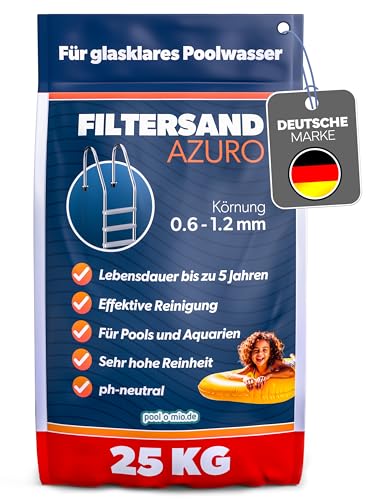 poolomio® Filtersand für Sandfilteranlage Pool - 25 kg | Hochwertiger Quarzsand, Sandfilter, Poolfilter, Aquariensand | 0,6-1,2 mm Körnung für kristallklares Poolwasser