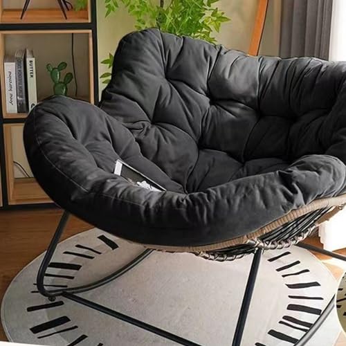SZITW Freizeit-Schaukelstuhl- und Fußhocker-Set, übergroßer Terrassen-Liegestuhl, bequemer gepolsterter Schaukelstuhl mit dickem Kissen, moderner Loungesessel (schwarz mit Pedalen)