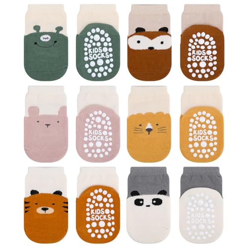 Utensilsto 6 Paar Baby Socken Rutschfest, ABS Anti Rutsch Socken, Stoppersocken Babysocken Baumwolle 0-1 Jahre Mädchen Jungen
