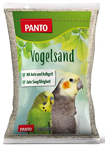 PANTO Vogelsand mit Anis und Muschelkalk, 2,5 kg – artgerechte Einstreu für Vogelkäfige von Wellensittichen, Papageien, Ziervögel