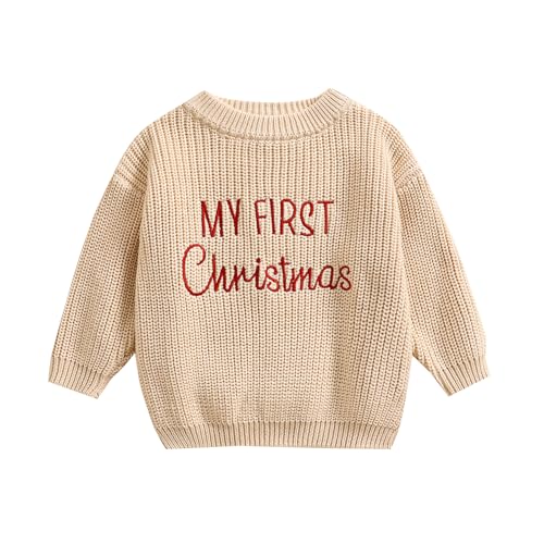 HodJIU Baby Jungen Mädchen Weihnachtspullover Langarm Strickpullover Pullover Neugeborene My First Christmas Outfits Winter Strickwaren Xmas Top, khaki, 0-3 Monate