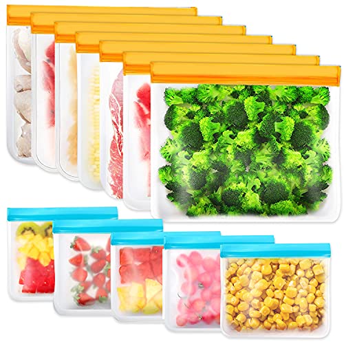 12er Pack Wiederverwendbare Aufbewahrungsbeutel - BPA-freie Gefrierbeutel, Sandwichbeutel, Silikon-Lebensmittelbeutel, Auslaufsichere Lunchpakete für Reiseschmuck