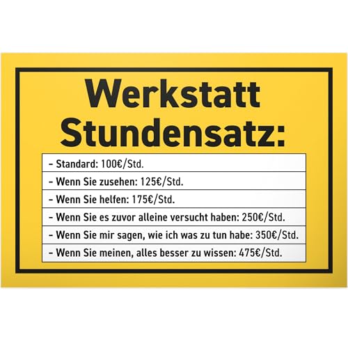 DankeDir! Werkstatt Stundensatz - 30 x 20 cm Schild - Geschenk Geburtstag Männer Freund Geburtstagsgeschenk - Geburtstagsdeko Mechaniker Geburtstagskarte Geschenkidee lustig
