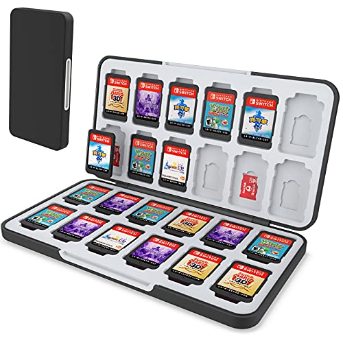 HEIYING Game Card Aufbewahrungsbox für Switch & Switch OLED & Lite,Tragbar Schwarz Speicherkartenhalter mit 24 Game Card Slots und 24 Micro SD Cards Slots