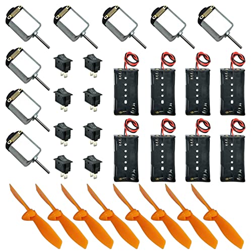 GTIWUNG 8 Stück 130 Micro DC Motor 1.5V-6V 15000-16500RPM, 8 Stück AA Batteriehalter, 8 Stück Wellenpropeller 2 Flügel, 8 Stück Mini Boat Schalter Druckknopf Wippe für DIY Spielzeug